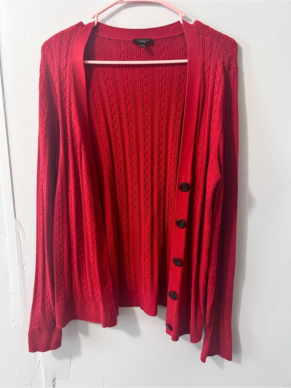 Talbots Red Cable-Knit Button Cardigan